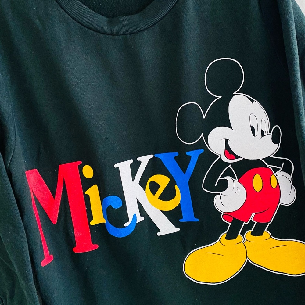 Vintage 90s Mickey Mouse Sweatshirt Medium Black 3/4 sleeve Disney USA Cartoon - Picture 2 of 5